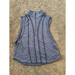 Free People Oversized Flowy Collared Tank Top Washed Blue Small A Distressed